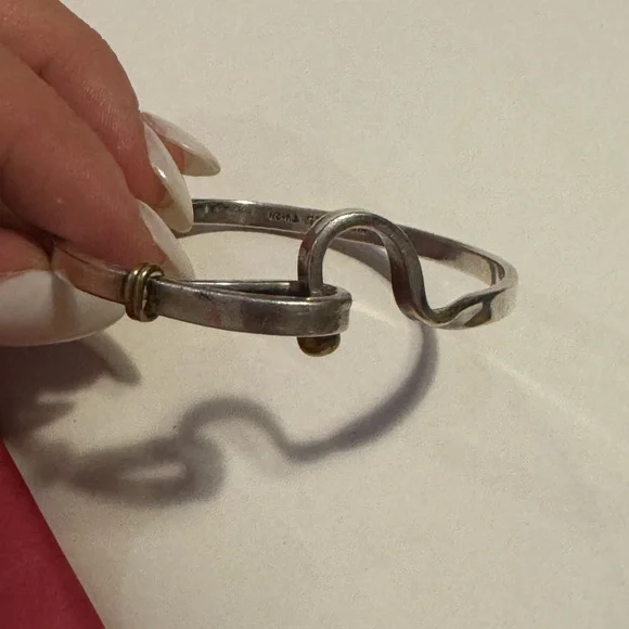 925 Sterling silver MEXICO hook and eye two tone bangle bracelet - Picture 9 of 16